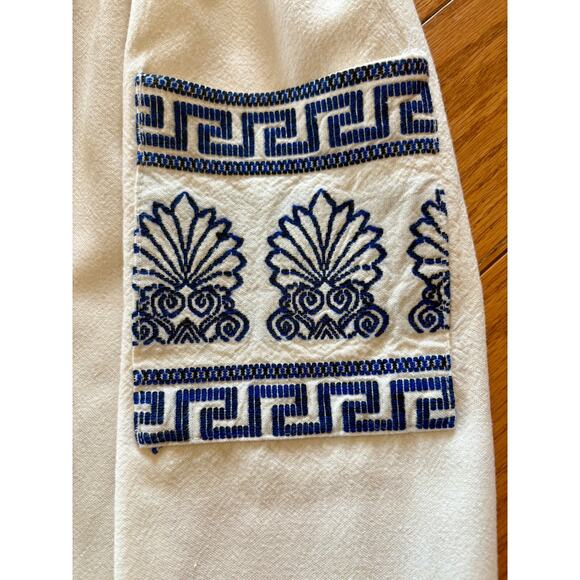 Bohemian Midi Skirt Women MED White Blue Embroidered Boho Hippie Beachy Gypsy - Picture 7 of 16